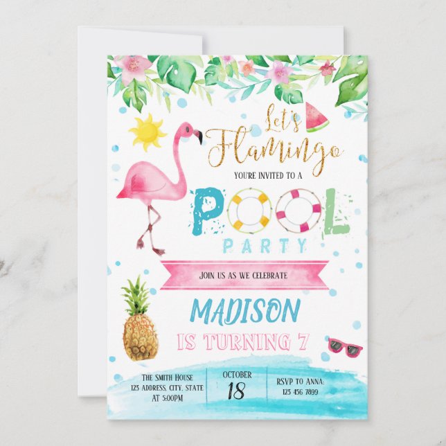 Carte de fête de Flamant rose pool (Devant)