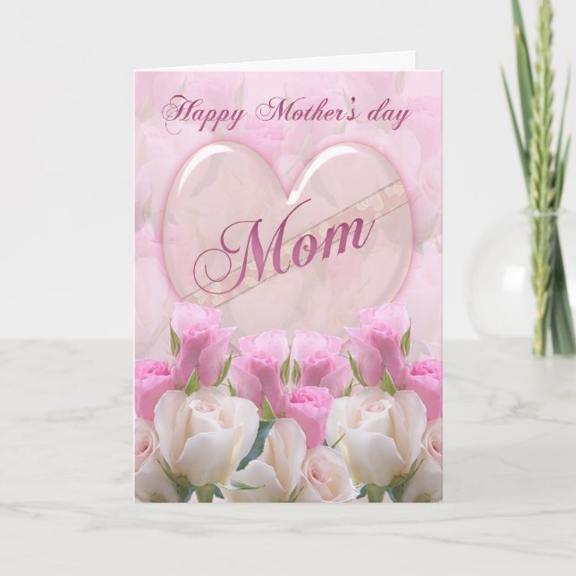Carte de fête de maman aux roses roses roses (Devant)