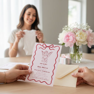 Carte de Fête de Naissance Cherubin Rouge Ruban Ro