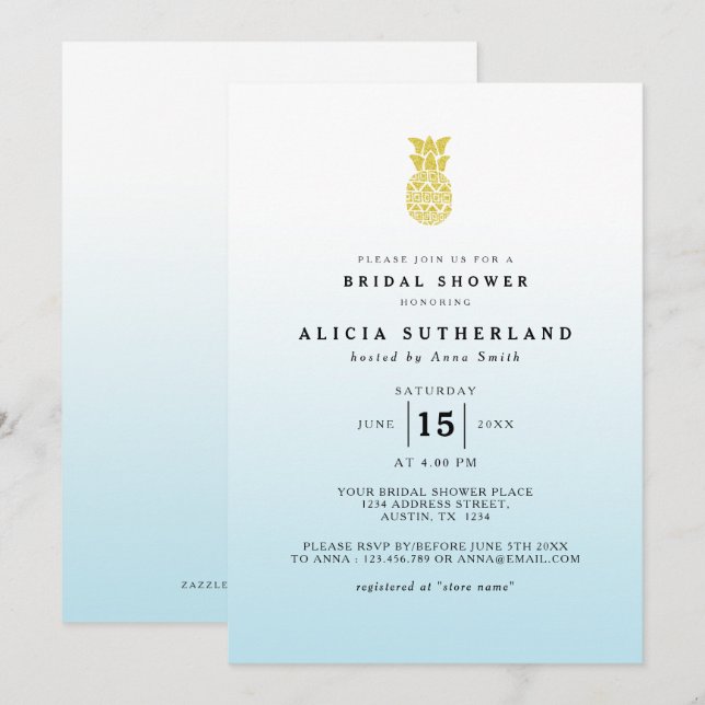 Carte de Fête des mariées Aqua Gold Parties scinti (Devant / Derrière)