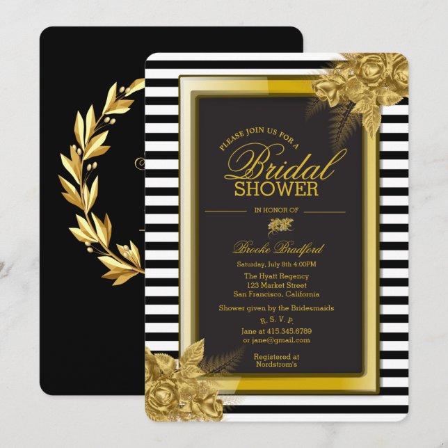 Carte de Fête des mariées Art Déco Gold Roses & St (Devant / Derrière)