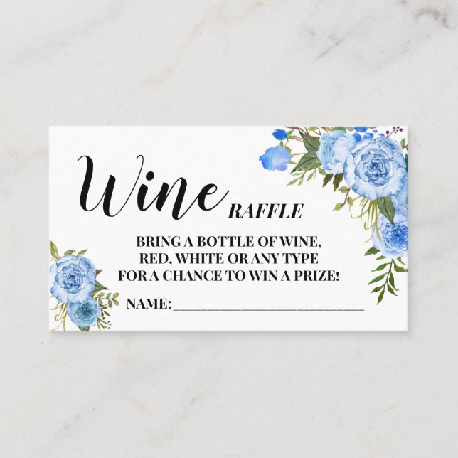 Carte de Fête des mariées Bleu Fleurs Vin Raffle B (Devant)