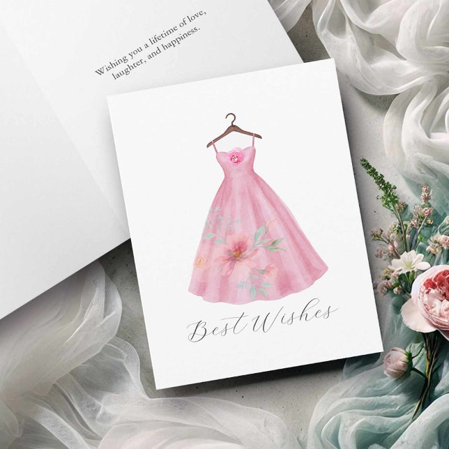 Carte de Fête des mariées couleur rose Floral (Bridal shower cards watercolor pink floral dress by Victoria Grigaliunas of Do Tell A Belle)