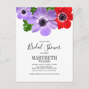 Carte de Fête des mariées Florale Anémonique Aquar