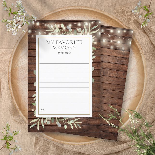 Carte de Fête des mariées Rustique Favorite Memory (Rustic Favorite Memory Greenery Bridal Shower Card)