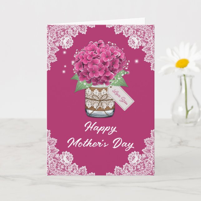 Carte de fête des mères à fleurs rose rustique en  (Petite plante)