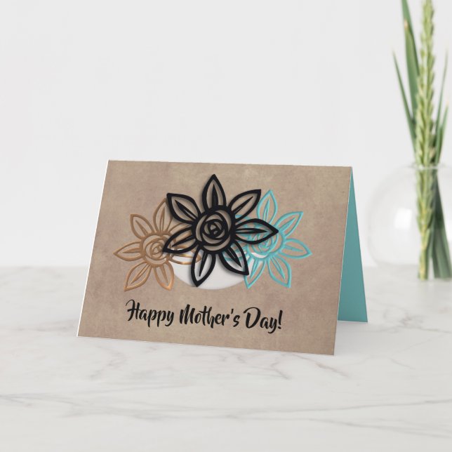 Carte de Fête des Mères Aqua/Neutral Floral (Devant)