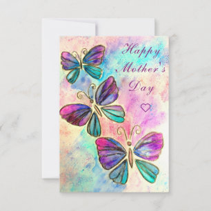 Carte de Fête des Mères Aquarelle avec Papillons