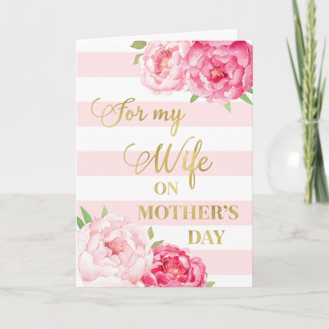 Carte de fête des mères aux fleurs roses pour femm (Devant)