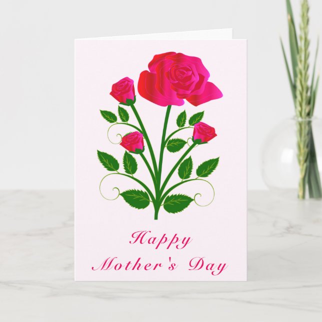 Carte de fête des mères aux roses roses roses (Devant)