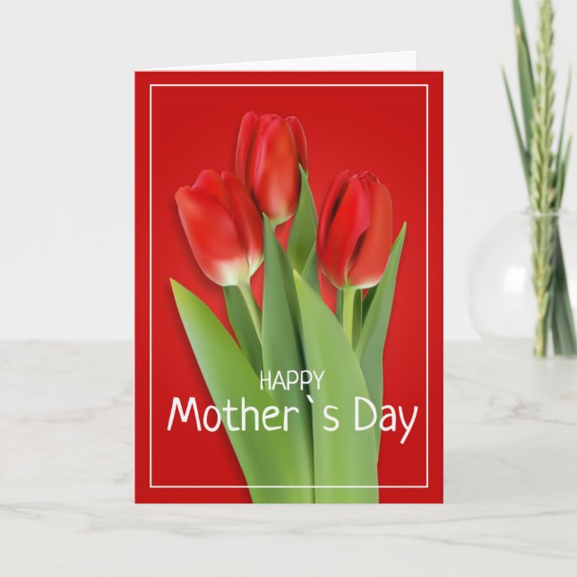 Carte de fête des mères aux tulipes rouges (Devant)