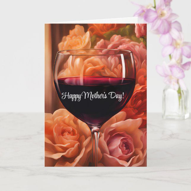 Carte de fête des mères avec fleurs et vin amusant (Orchidée)