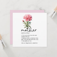 Carte de fête des mères avec oeillet rose