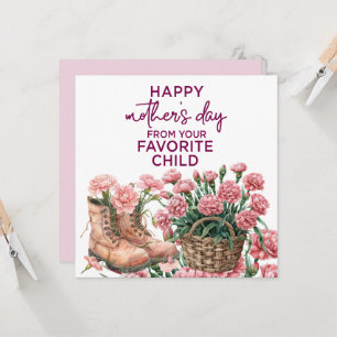 Carte de fête des mères avec oeillet rose