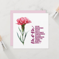 Carte de fête des mères avec oeillet rose