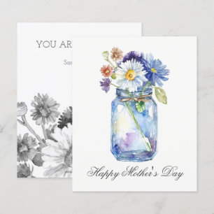 Carte de fête des mères avec pot à fleurs à l'aqua