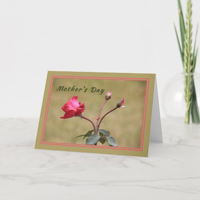 Carte de fête des mères avec Rose rouge et Boudes (Devant)