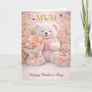Carte de fête des mères avec un ours en peluche mi
