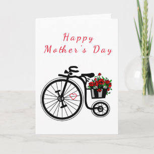 Carte de fête des mères avec vélo et fleurs