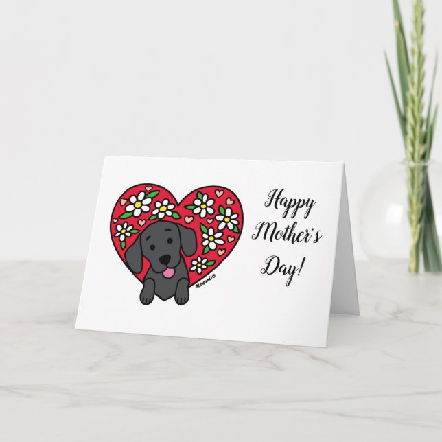 Carte de fête des mères Black Labrador Floral Hear (Devant)