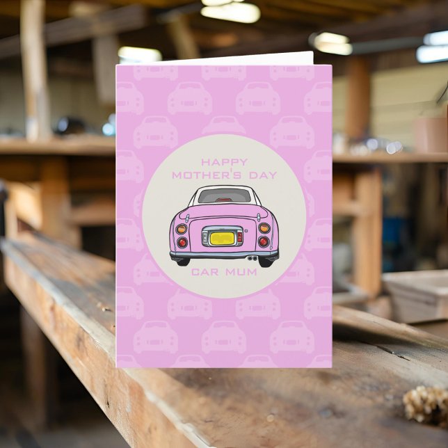 Carte de fête des mères de votre jolie voiture de  (Happy Mother's Day to the Pink Figaro Car Mum)