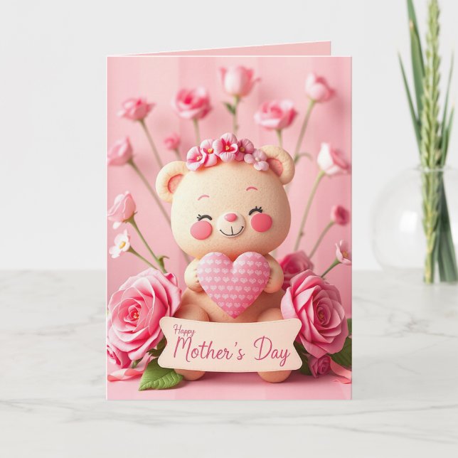 Carte de fête des mères en forme d'ours en peluche (Devant)