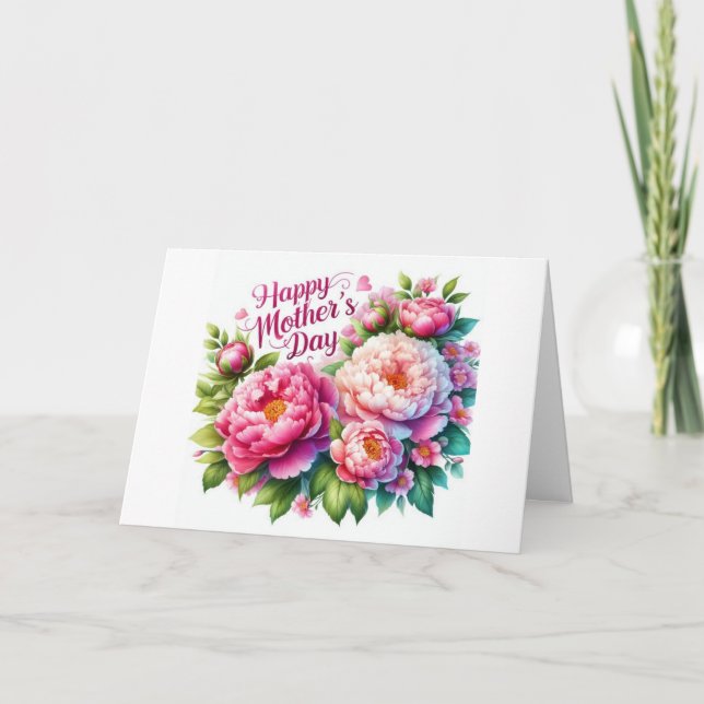 Carte de fête des mères Fleurs de pivoines roses (Devant)