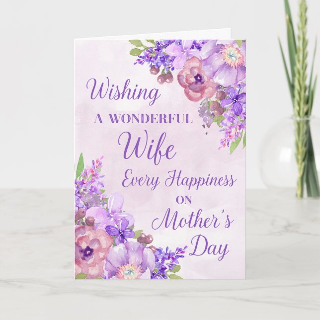 Carte de fête des mères Fleurs violettes pour épou (Devant)