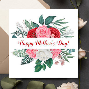 Carte de fête des mères florale aquarelle Rose rou