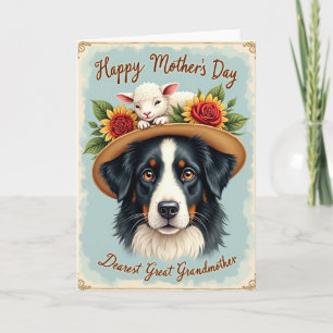 Carte de fête des mères florale avec chien rustiqu