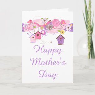 Carte de fête des mères florale rose et violette