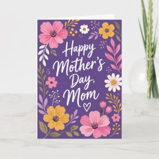 Carte de fête des mères florale violette pour mama