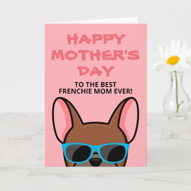 Carte de fête des mères Frenchie rouge faon Bouled (Petite plante)