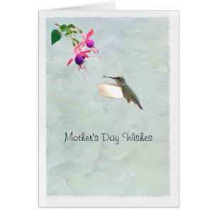 Carte de Fête des Mères Fuschia et Colibri
