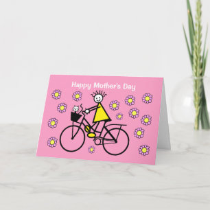 Carte de fête des mères jolie avec vélo et chat