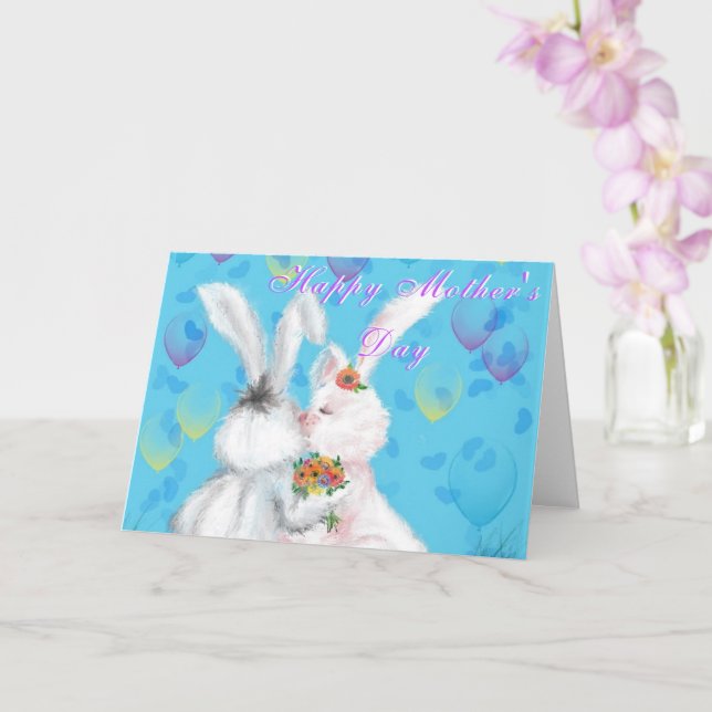 Carte de fête des mères lapins mignons avec des fl (Orchidée)
