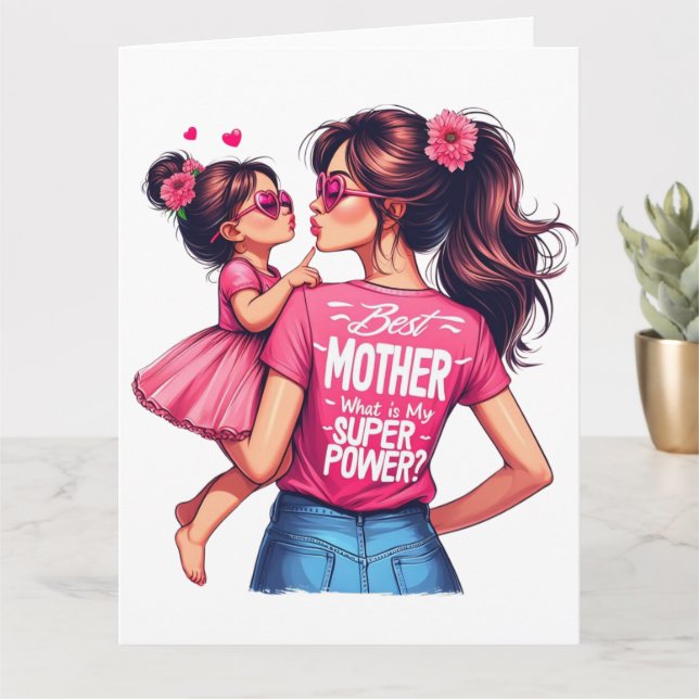 Carte de fête des mères Meilleure maman2 Super mam (Petite plante)