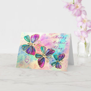 Carte de fête des mères Papillons rose pourpre vol