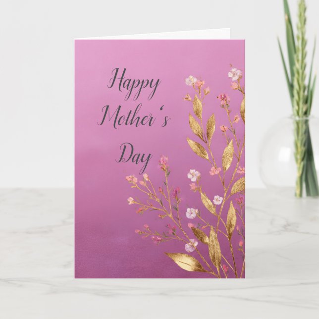 Carte de fête des mères Pink Floral & Gold Foil (Devant)