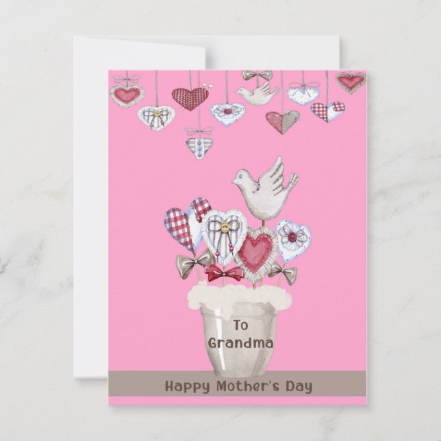 Carte de fête des mères pour grand-mère en rose (Devant)
