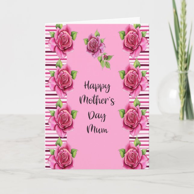 Carte de fête des mères pour maman aux roses roses (Devant)