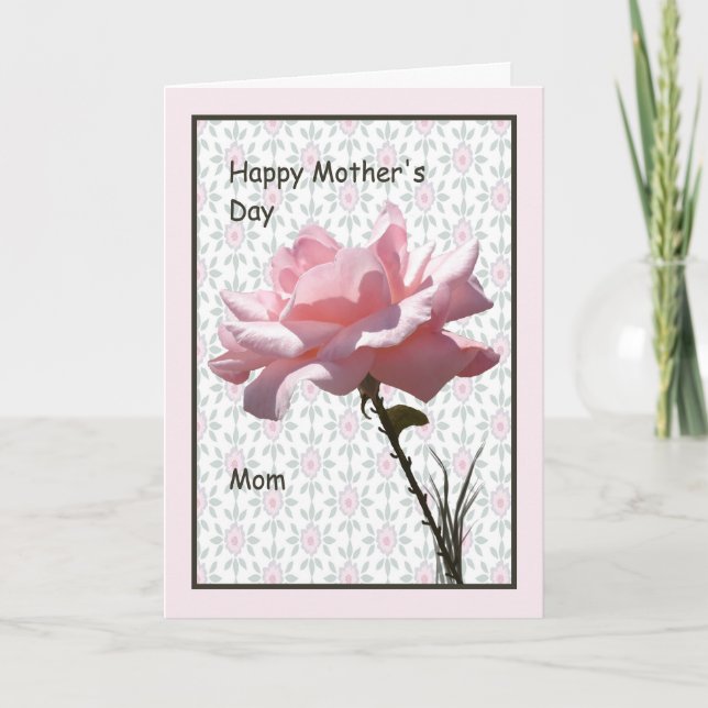 Carte de fête des mères pour maman avec Rose rose (Devant)