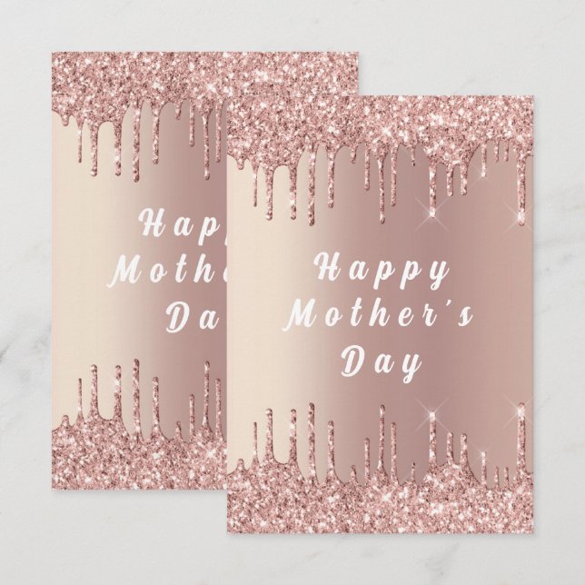 Carte de fête des mères Rose Gold Blush Drips (Devant / Derrière)