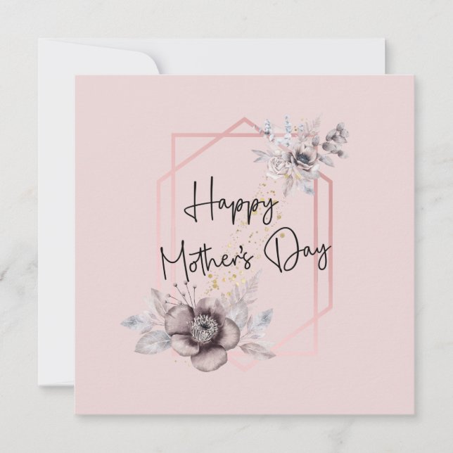 Carte de fête des mères rose gris floral élégant (Devant)