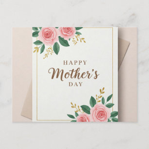 Carte de fête des mères Roses moderne avec Gold De
