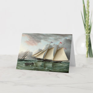 Carte de fête des pères avec le schooner