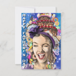 Carte de fête des pères avec une femme drôle et jo