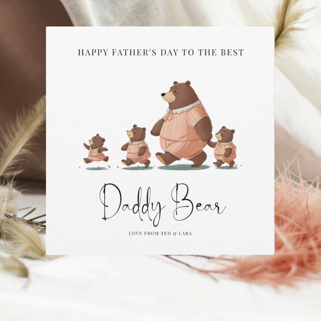 Carte de Fête des pères Cute Daddy Bear et Cubs (Créateur téléchargé)