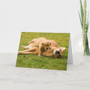 Carte de Fête des pères Golden Retriever et Puppy