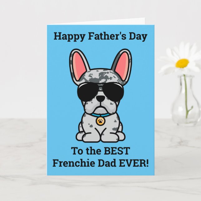 Carte de Fête des pères Homme Blue Merle French Bu (Petite plante)